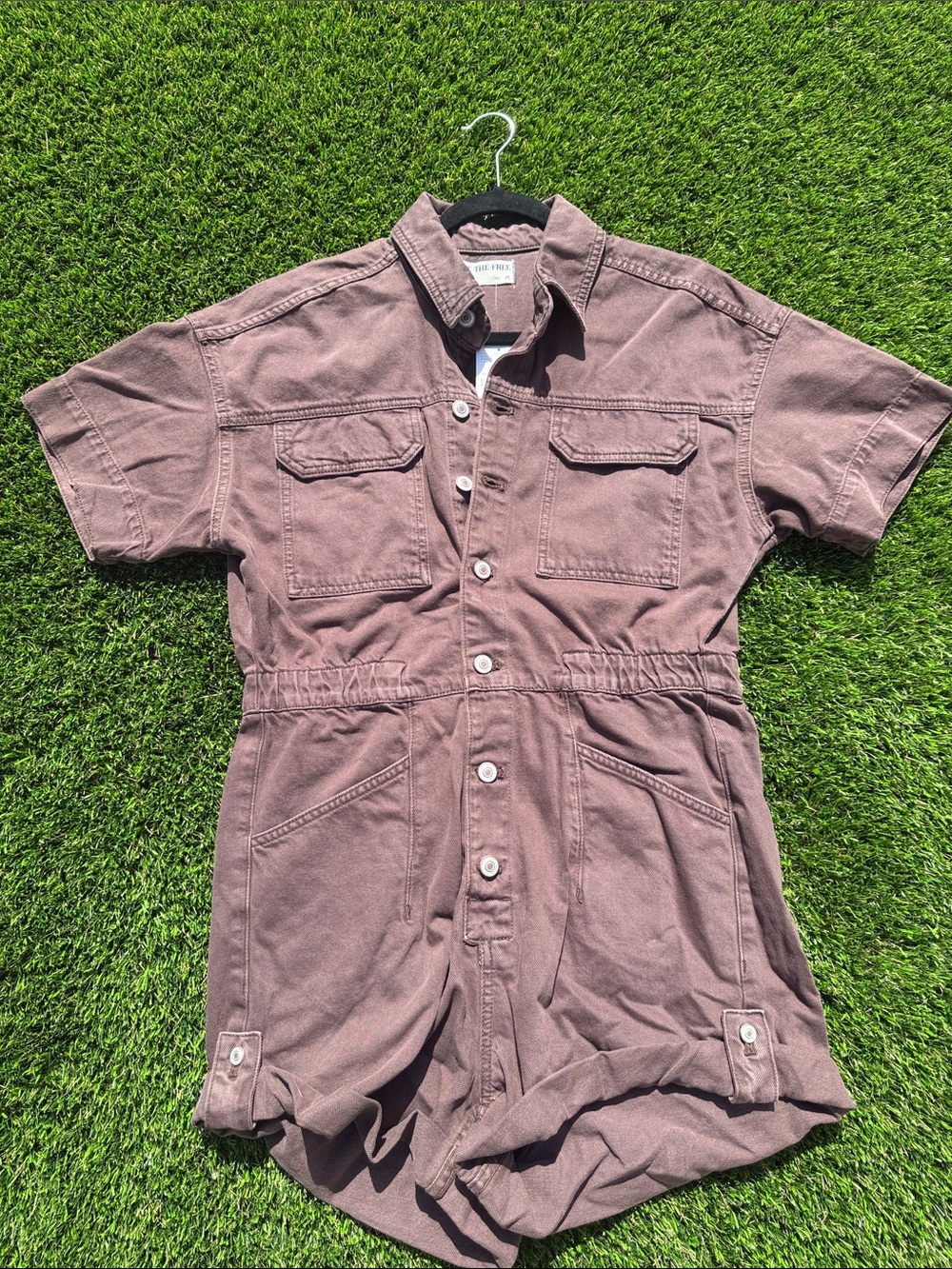 We The Free Short-Sleeve Utility Romper - Mauve